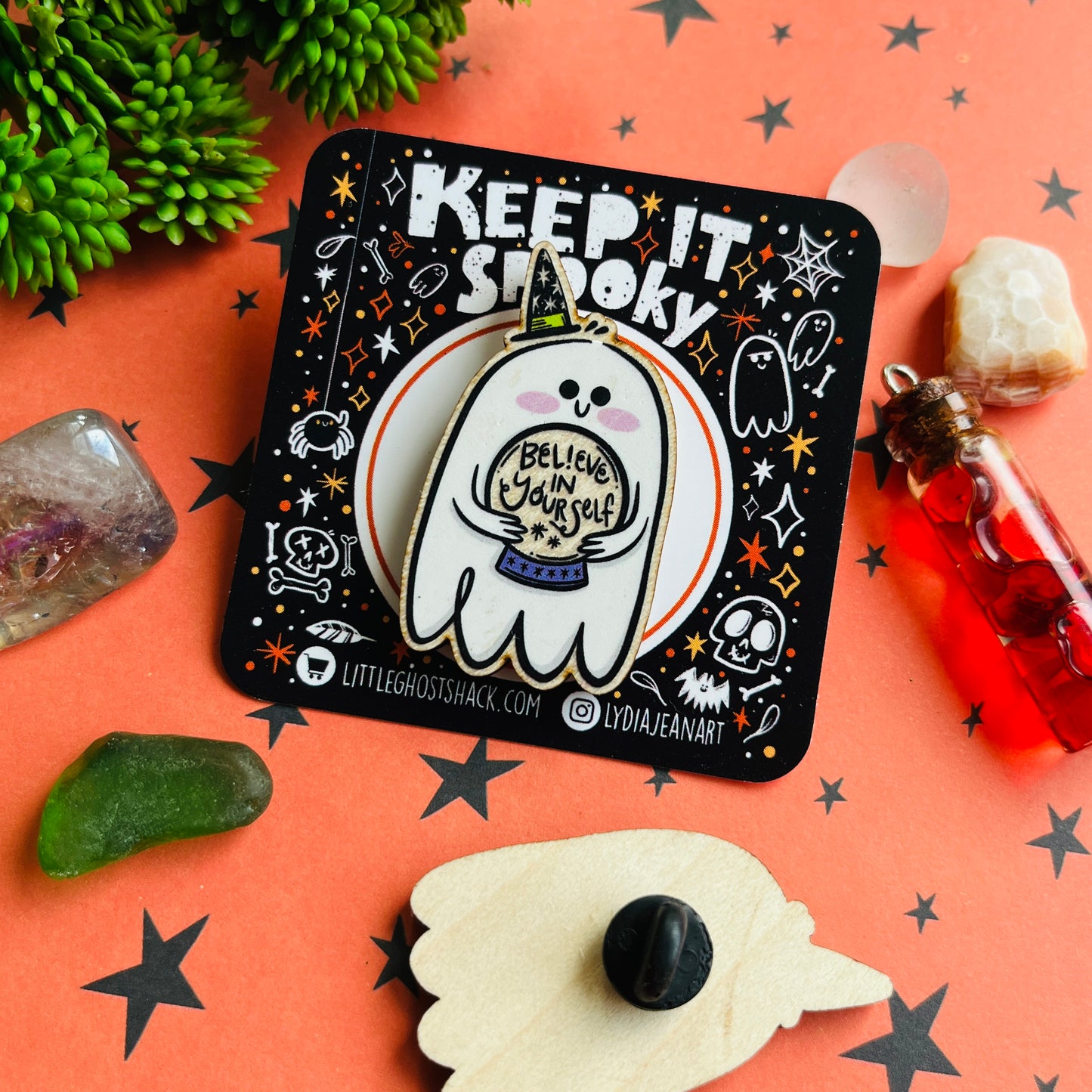 Believe in Yourself Ghostie Wooden Lapel Pin