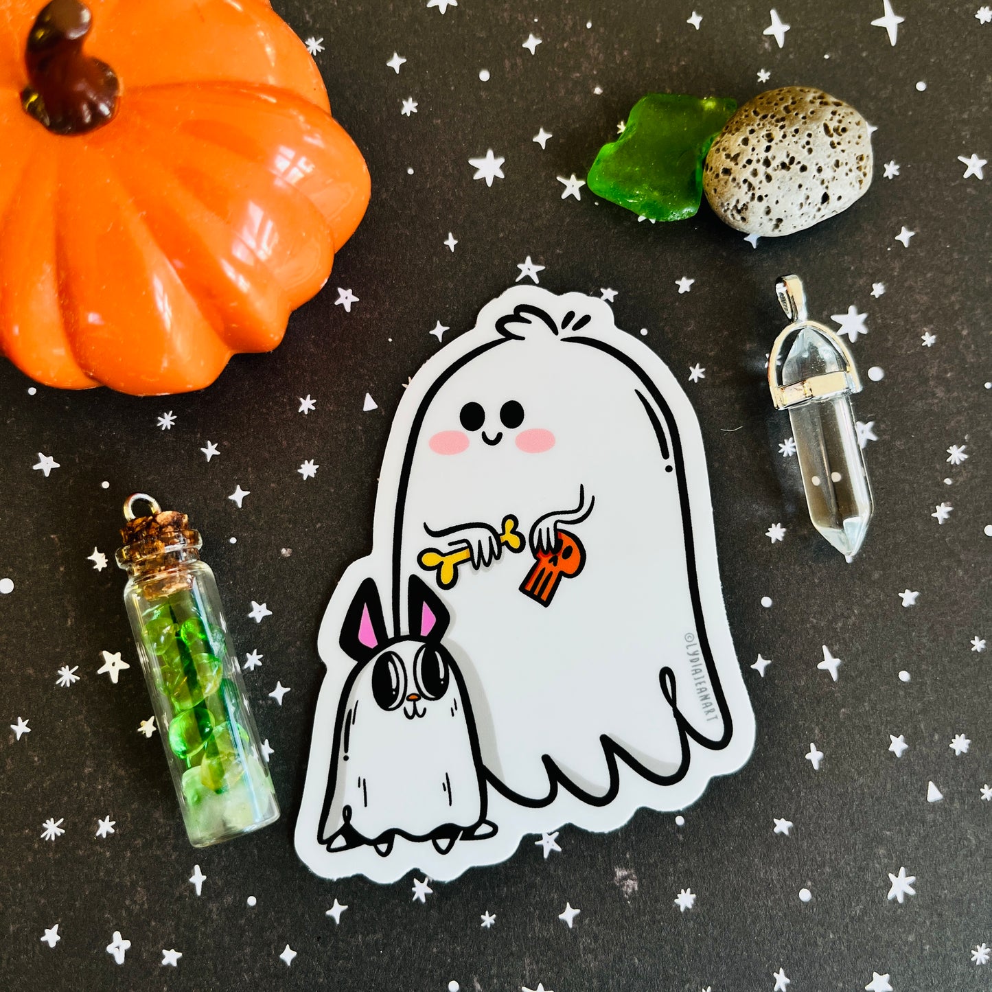 Ghost & Pet Pup Vinyl Sticker