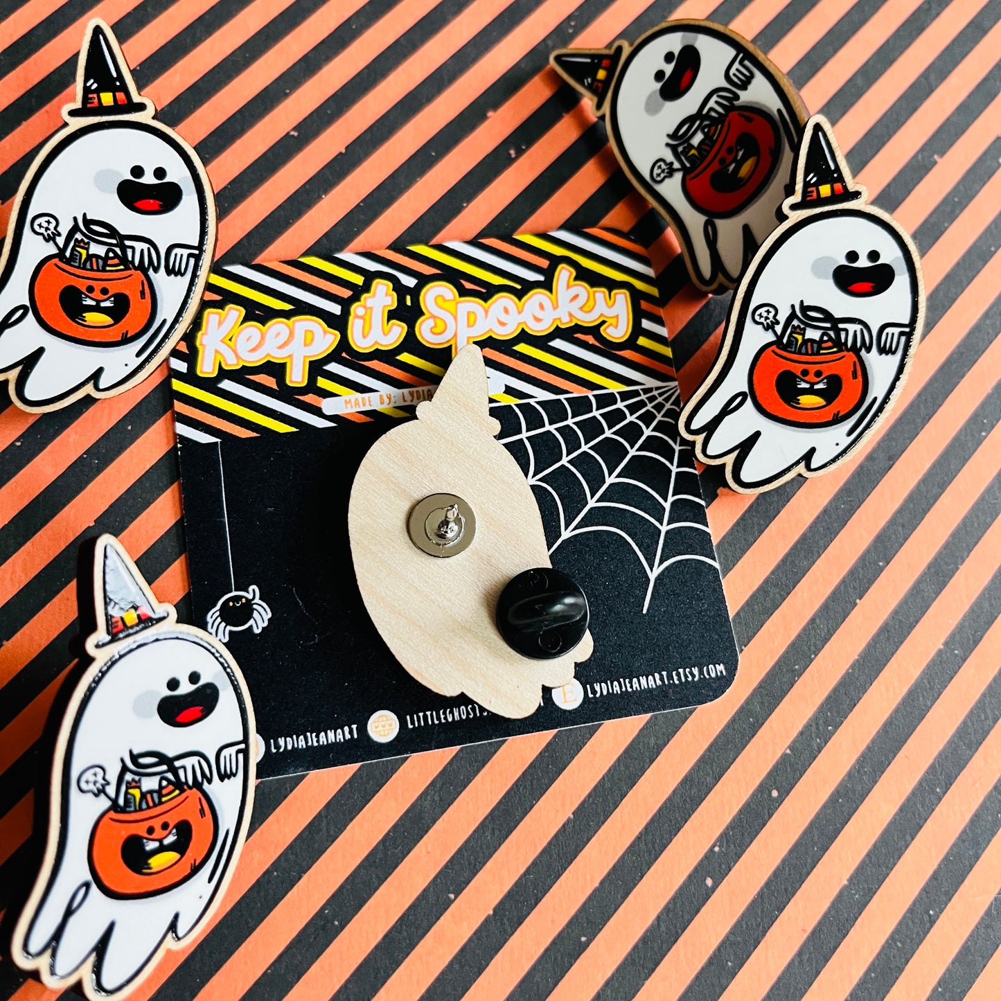 Trick Or Treat Ghostie Wooden Pin