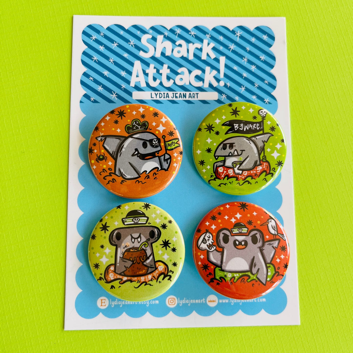 Pirate Sharks Buttons / Magnets