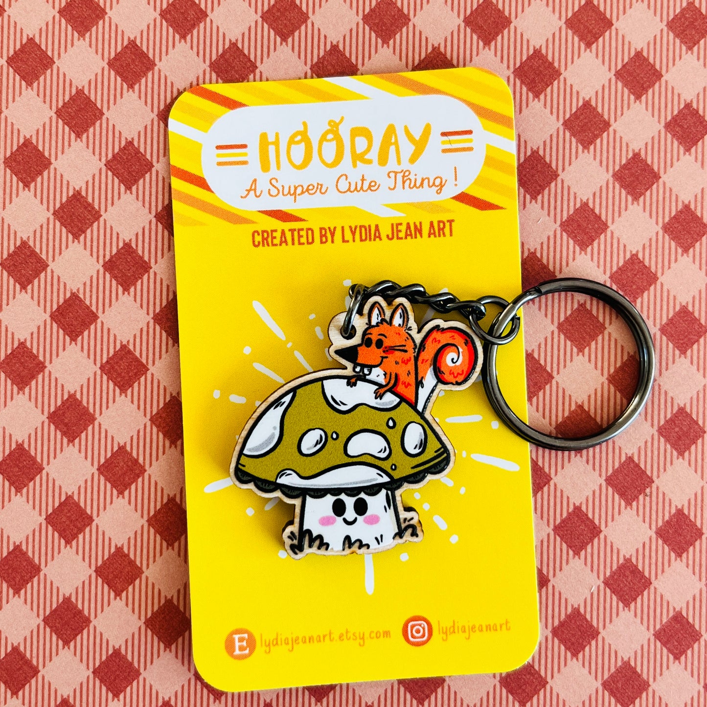 Toadstool & Squirrel Wooden Keychain