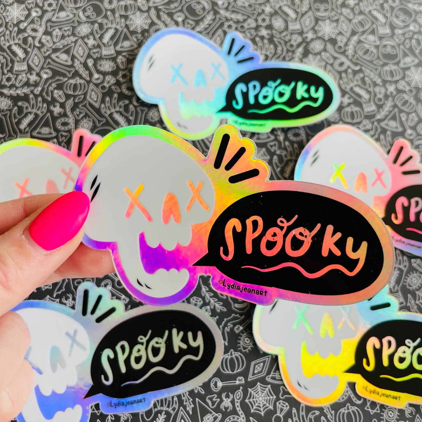 Shiny Holographic Spooky Skull Vinyl Sticker