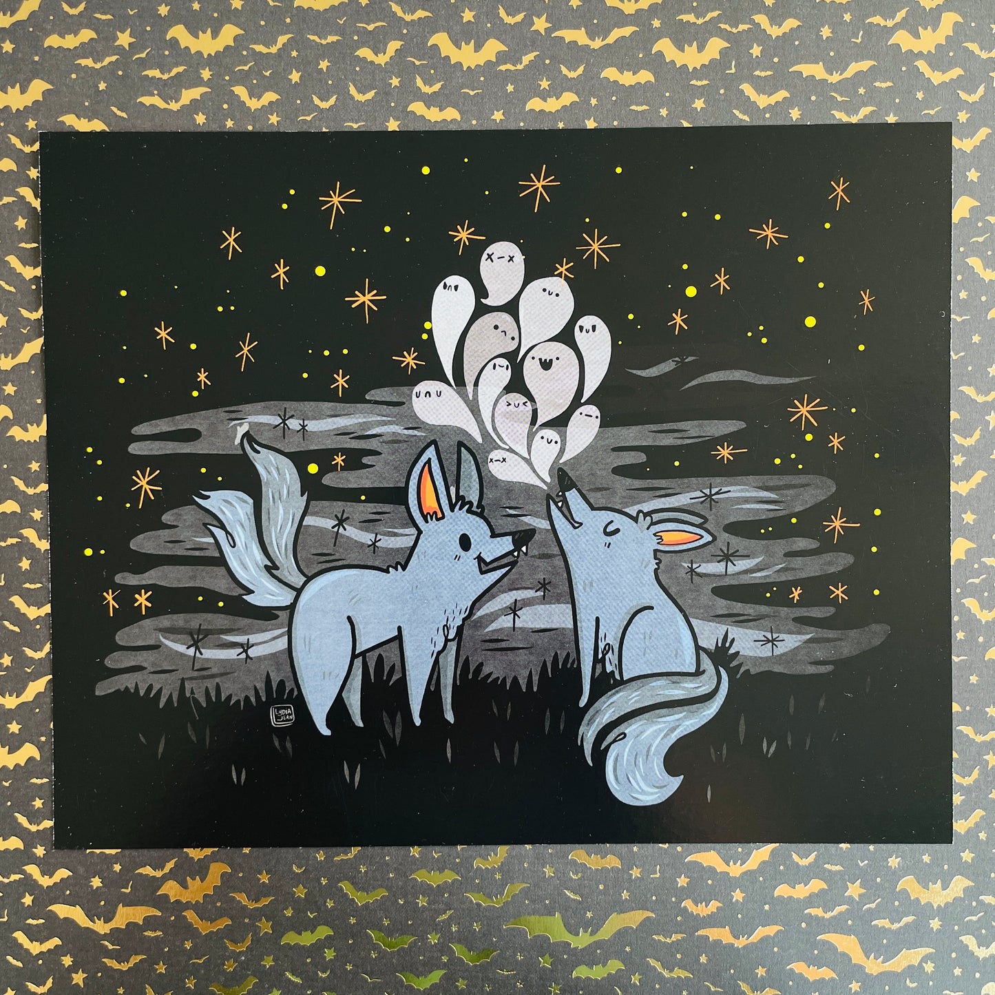 "Two Tailed Wolf Guardians" Art Print