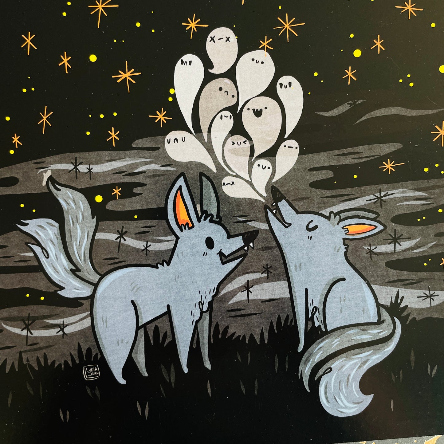 "Two Tailed Wolf Guardians" Art Print