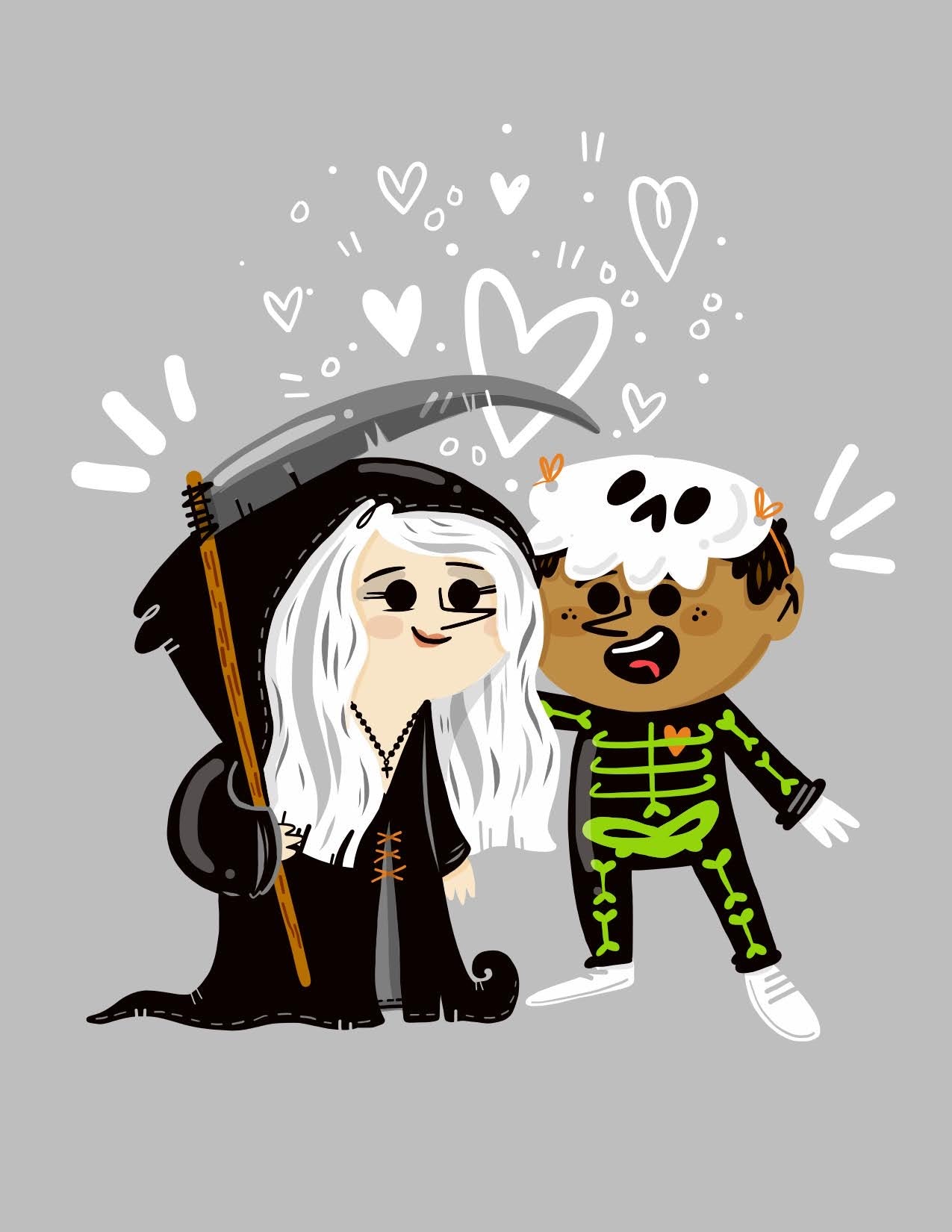Grim & Skeleton Halloween Duo Art Print