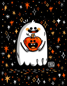 Ghost with Pumpkin Art Print