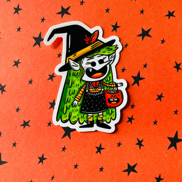 Witch Trick or Treater Vinyl Sticker