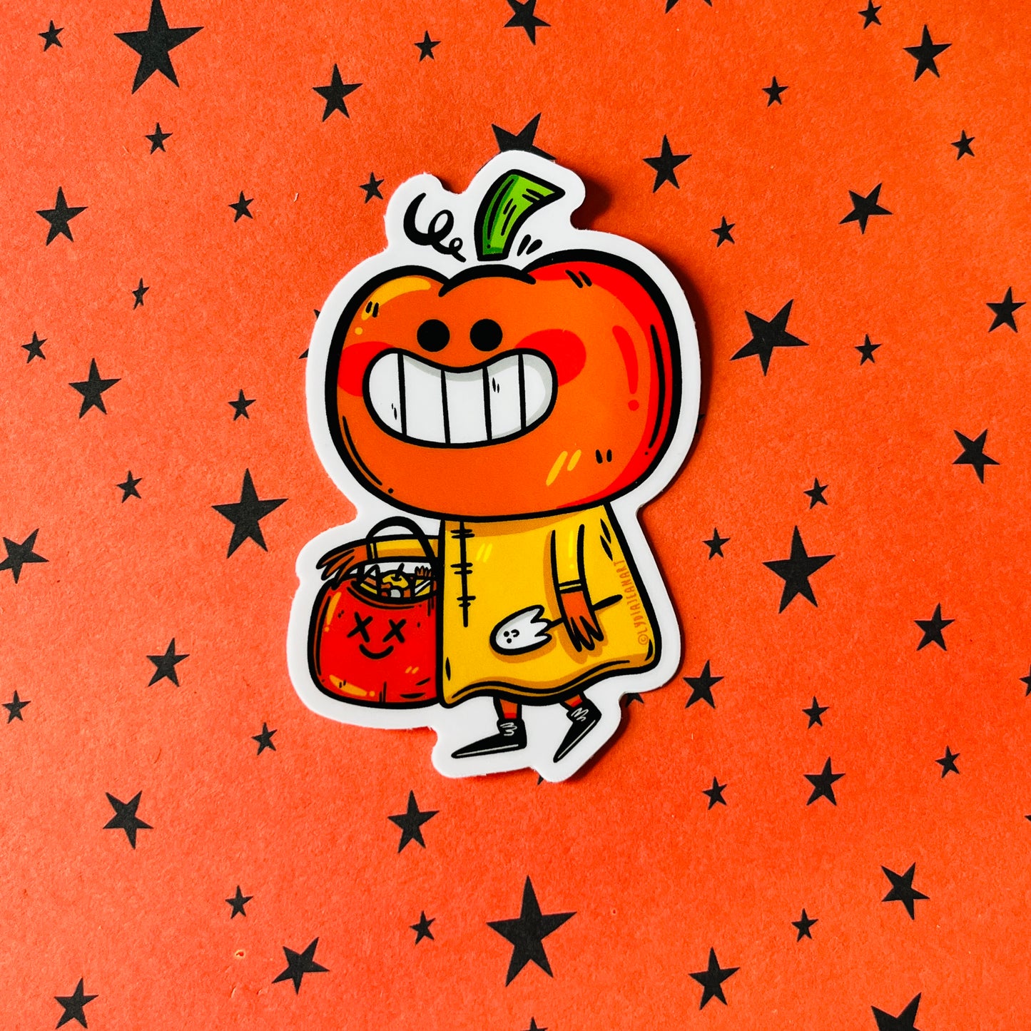 Pumpkin Head Trick or Treater Vinyl Sticker