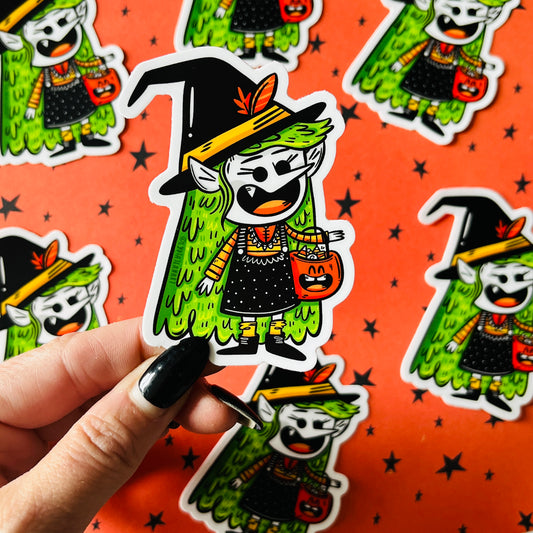 Witch Trick or Treater Vinyl Sticker