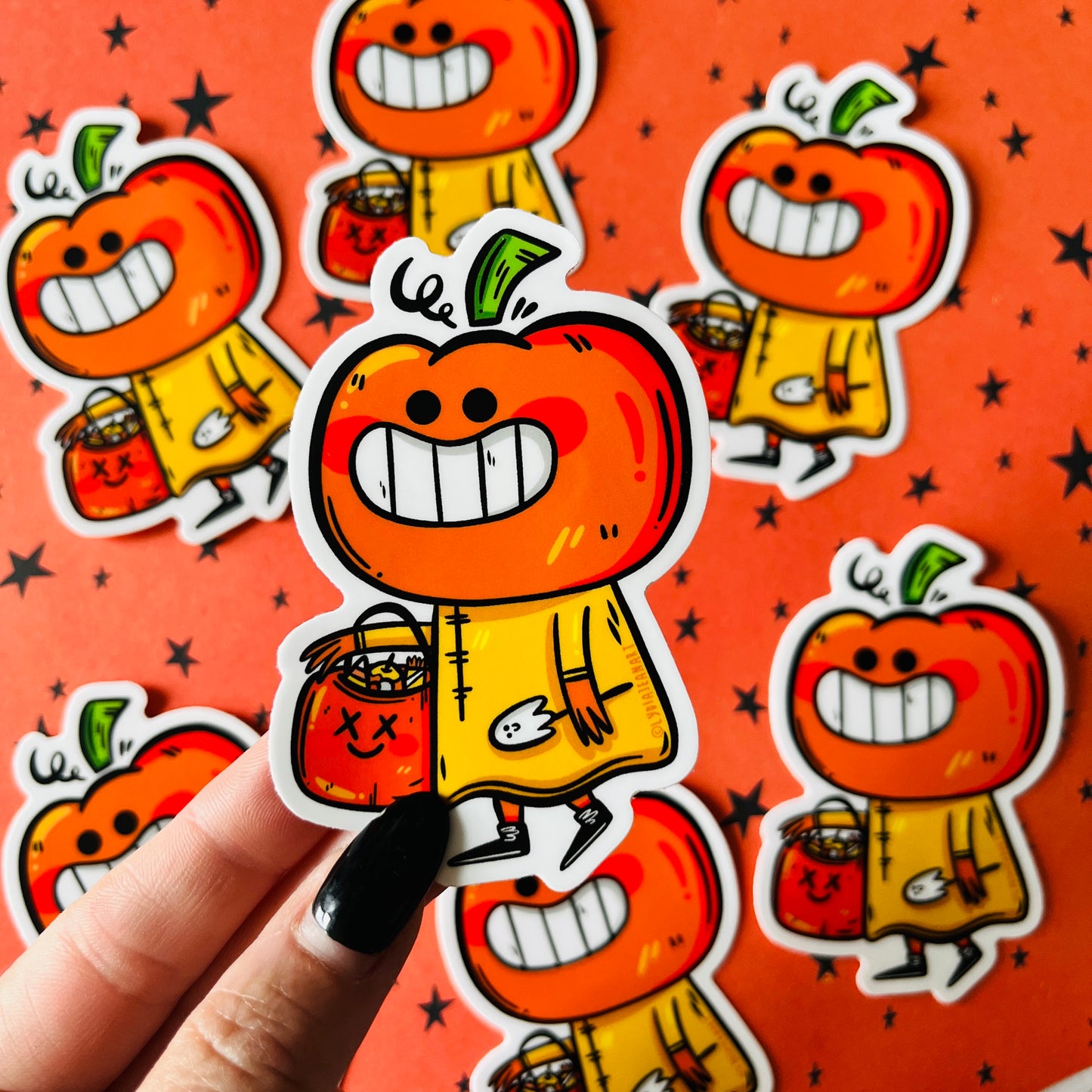 Pumpkin Head Trick or Treater Vinyl Sticker