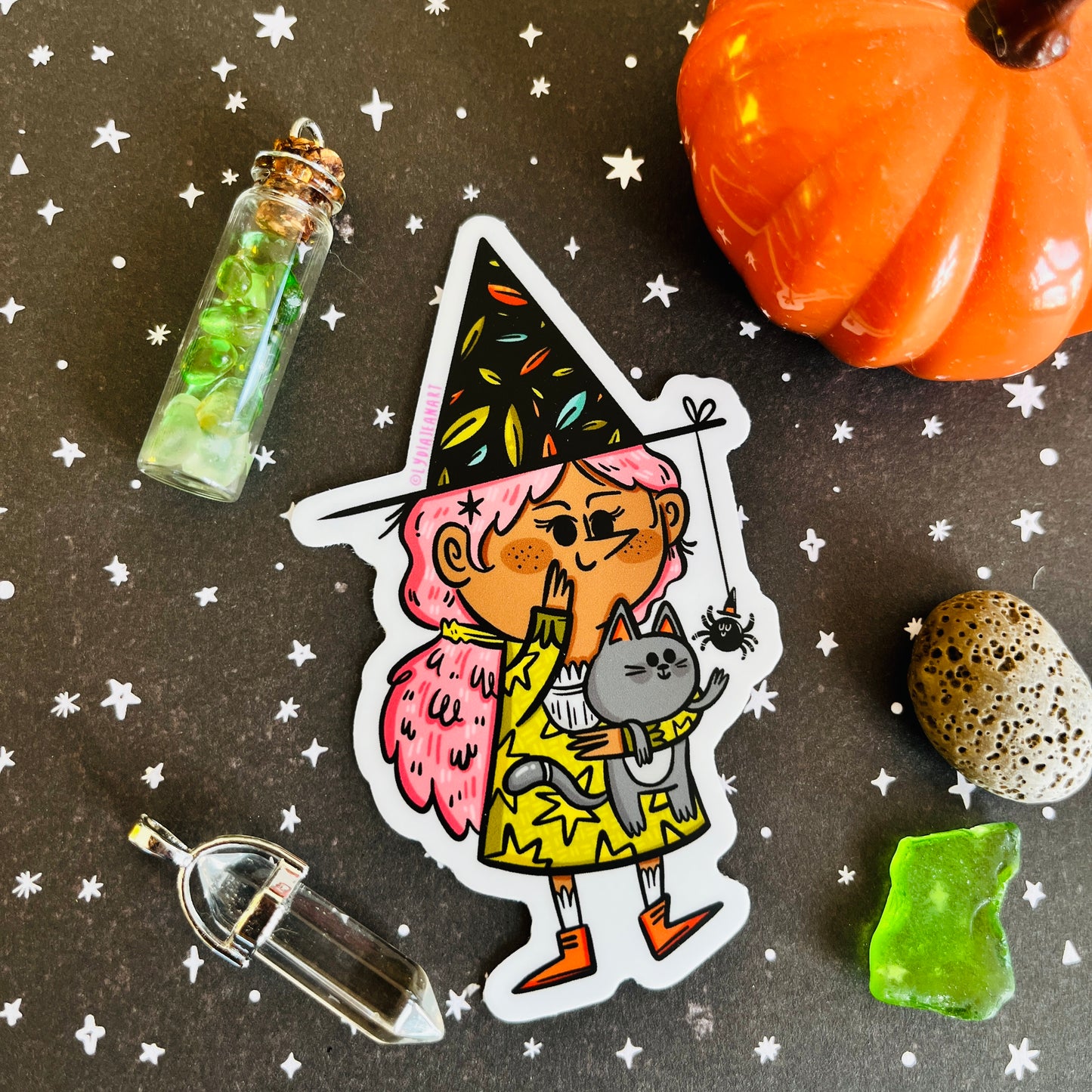 Witch & Pet Kitty Vinyl Sticker