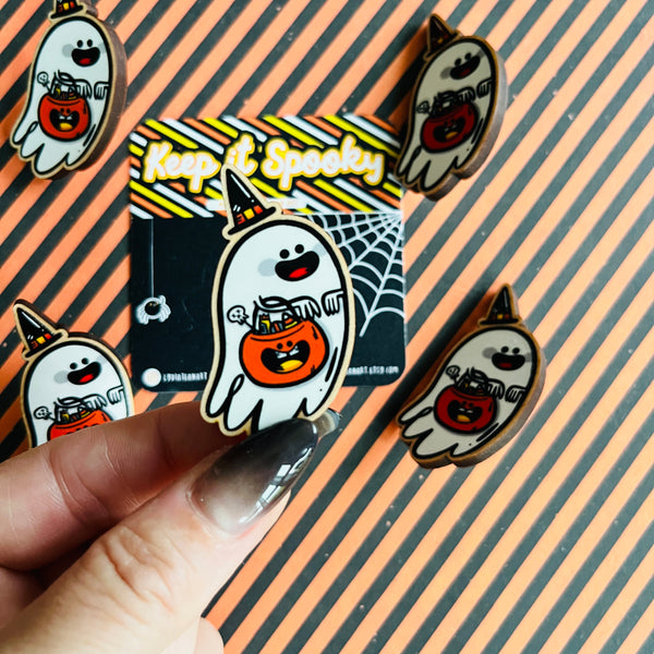 Trick Or Treat Ghostie Wooden Pin
