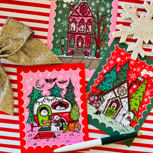 Spooky Christmas Cottages Postcard Set