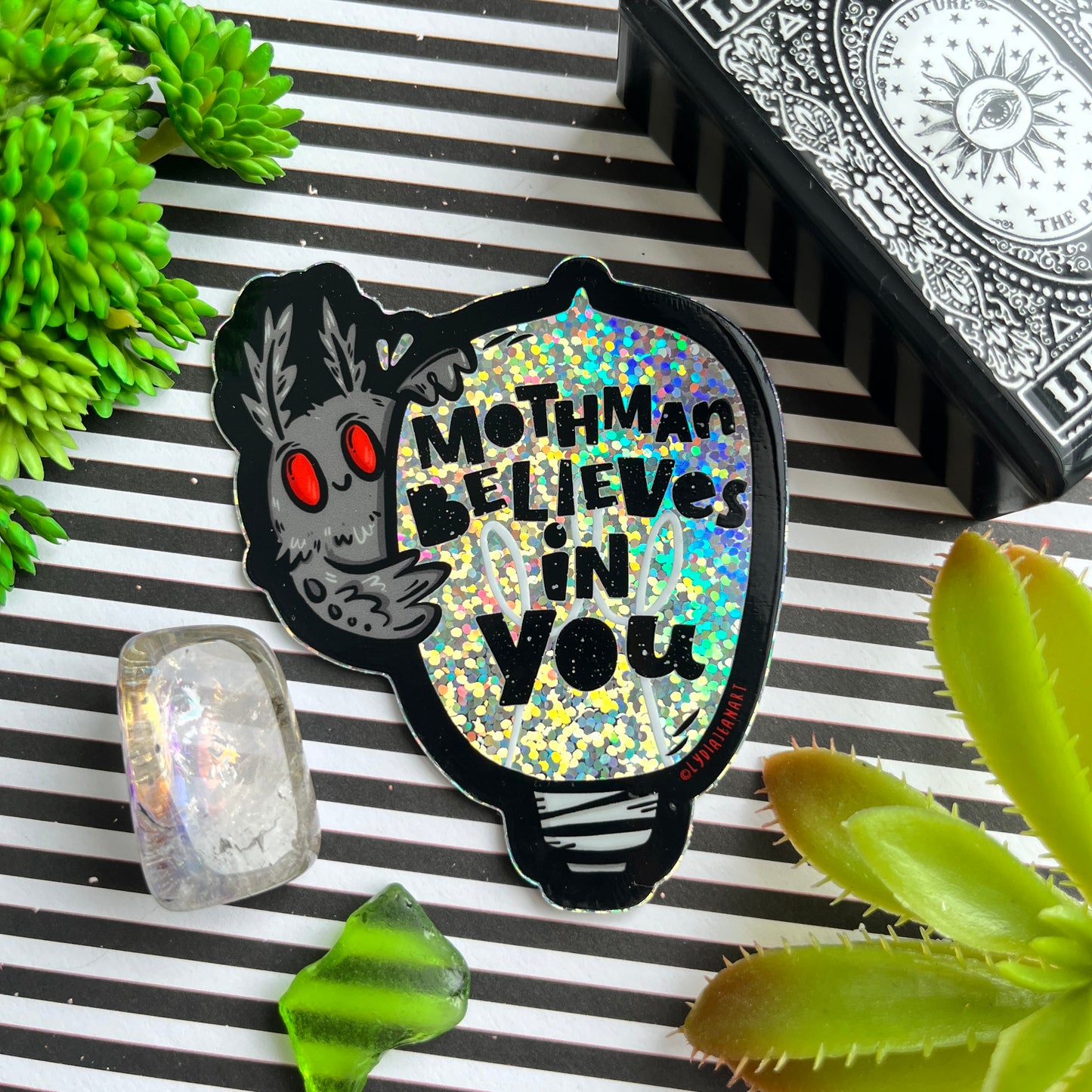 Glittery Mothman Belives in You Vinyl Sticker