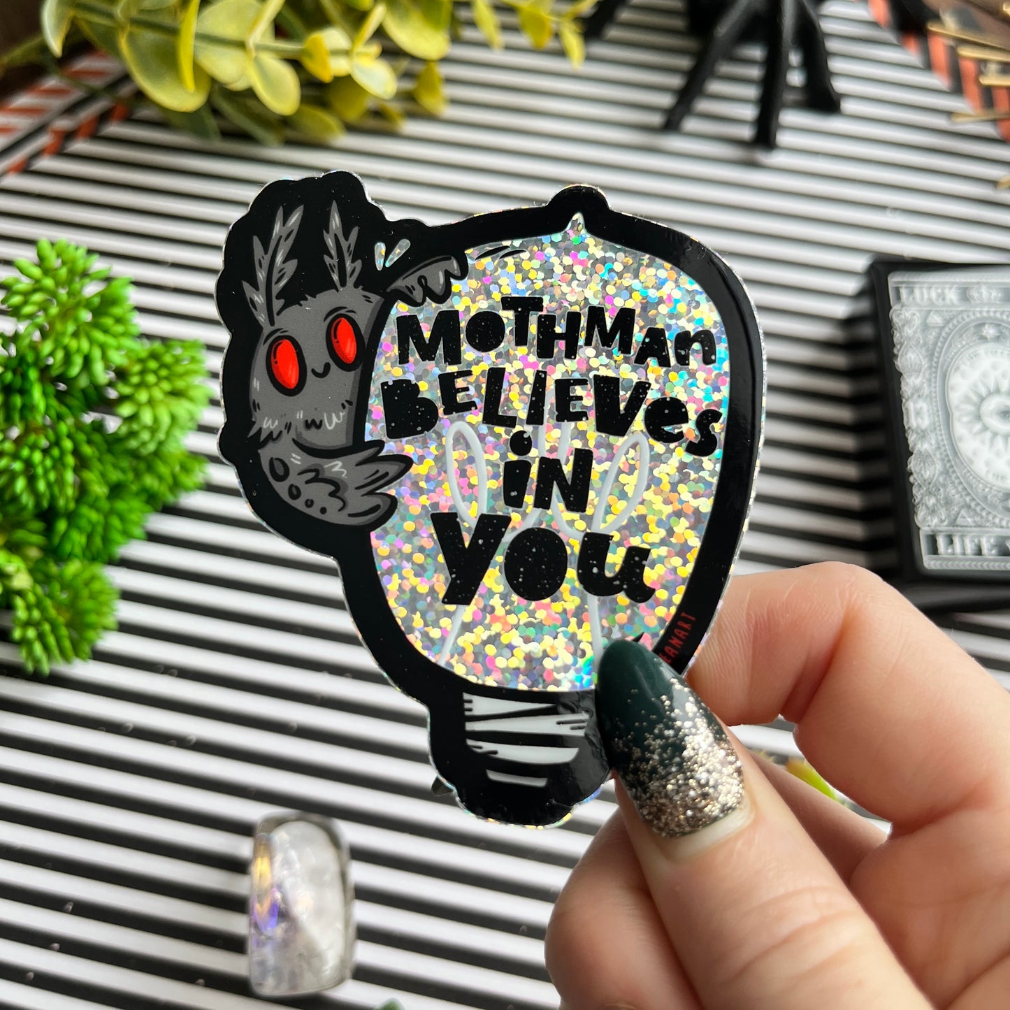 Glittery Mothman Belives in You Vinyl Sticker