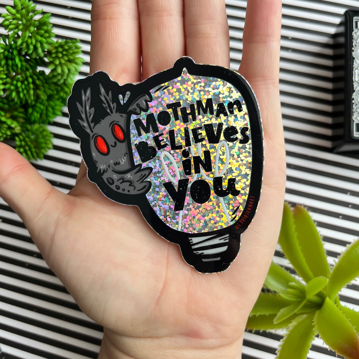 Glittery Mothman Belives in You Vinyl Sticker