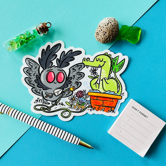 Mothman & Nessie Springtime Cryptid Jumbo 4" Vinyl Sticker