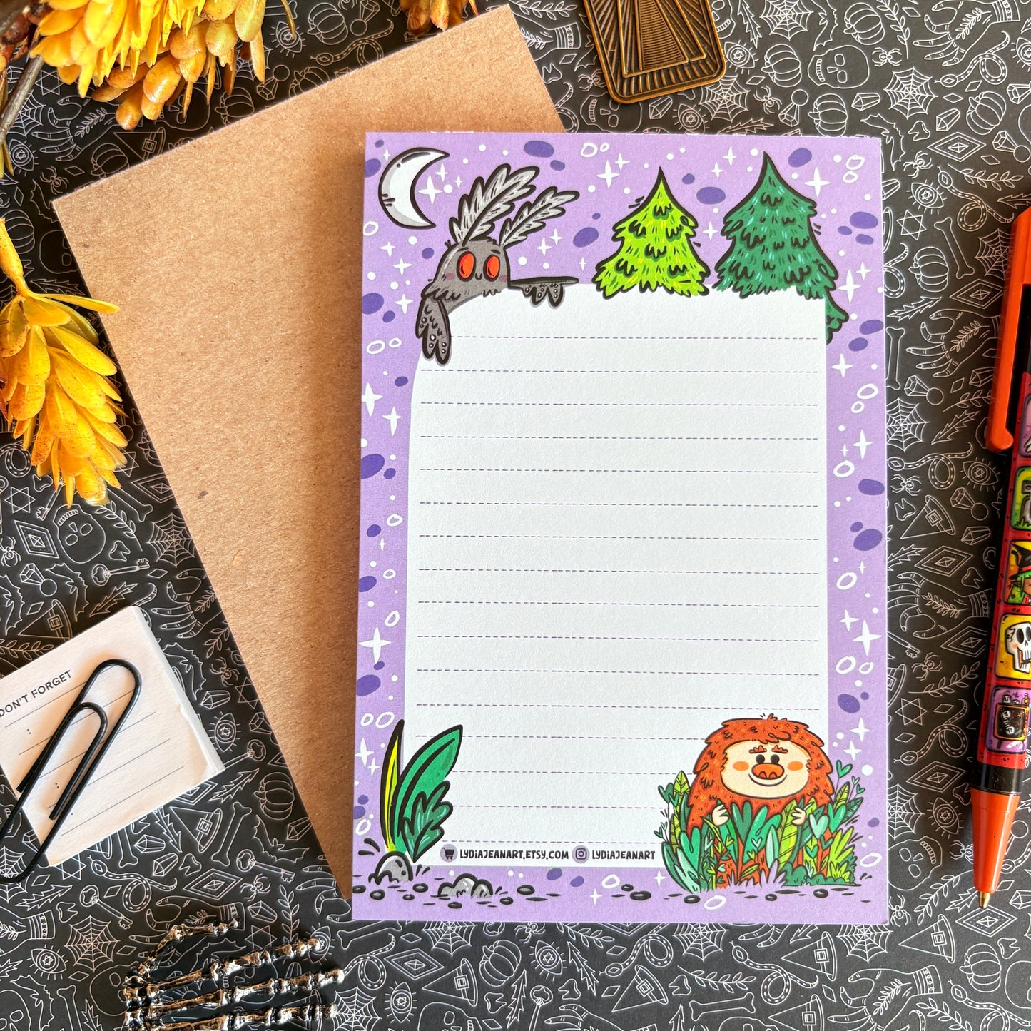 Cute Cryptid Notepad "Mothman & Bigfoot"