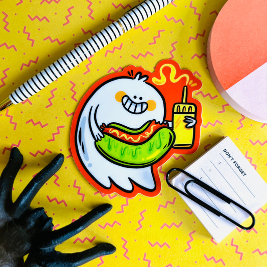 Hot Ghoul Summer Hot Dog Ghostie Vinyl Sticker