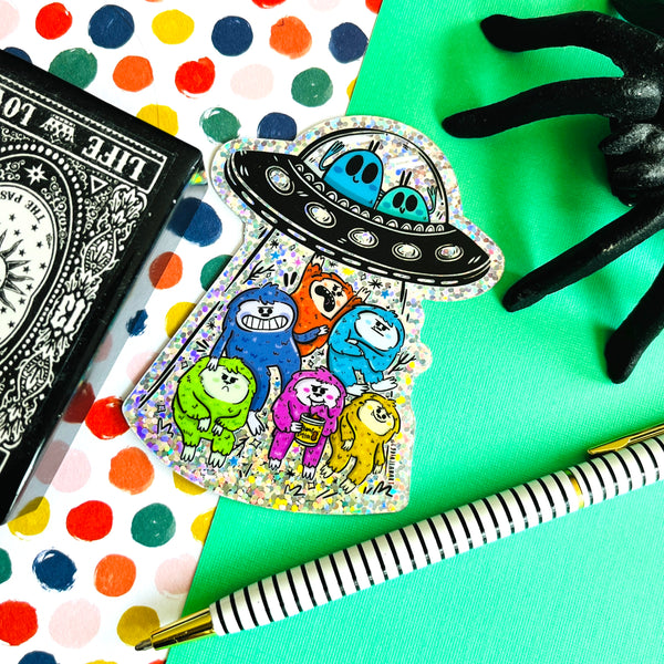 Glittery UFOs <3 Bigfoot Vinyl Sticker