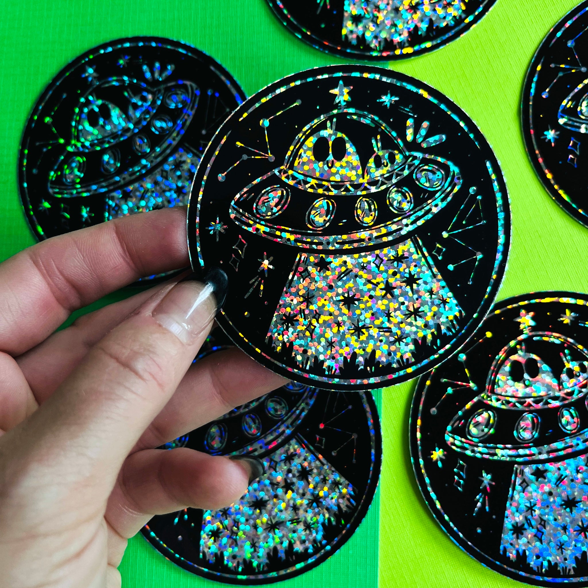 Glittery UFO Vinyl Sticker