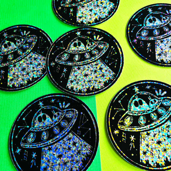 Glittery UFO Vinyl Sticker