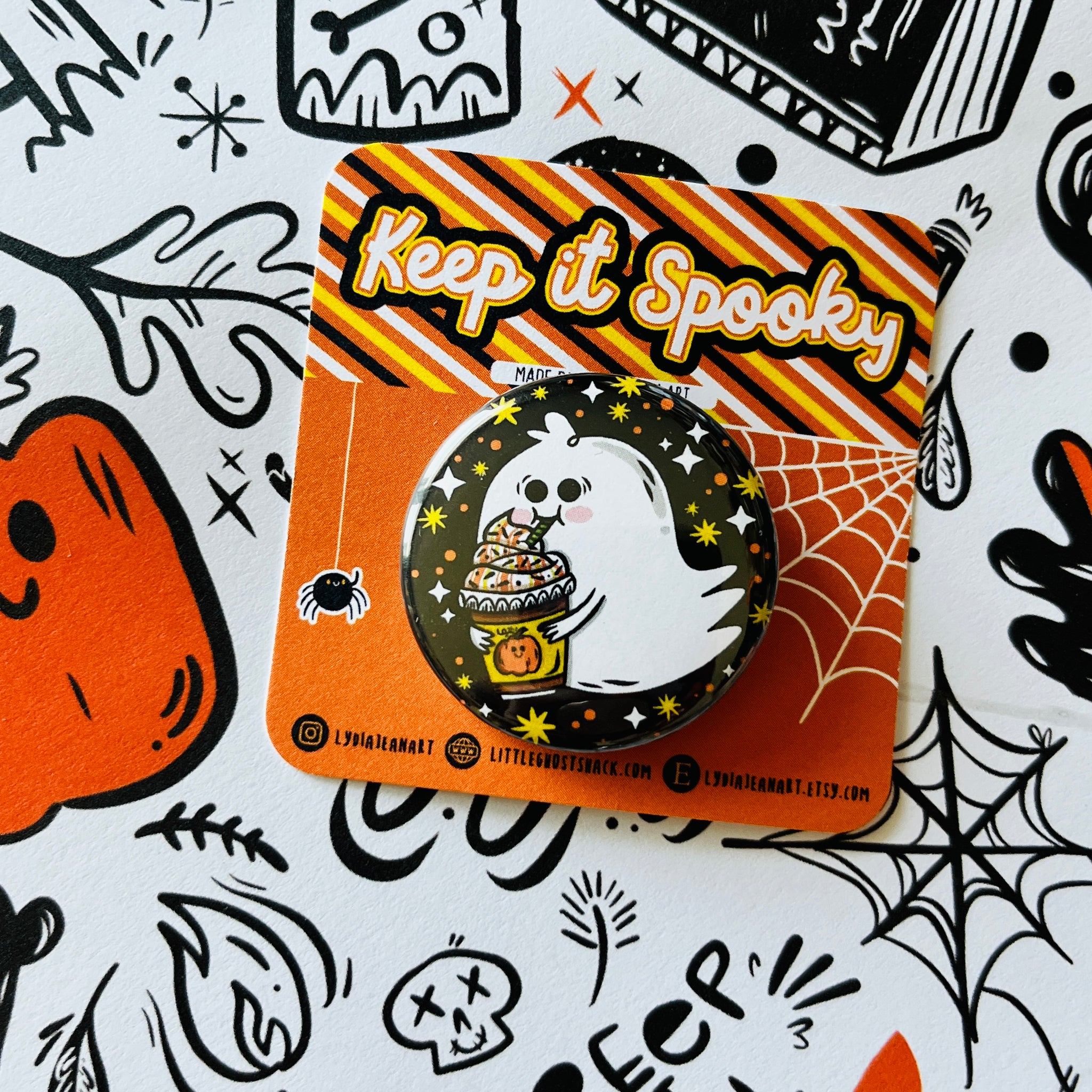 Pumpkin Spice Ghostie Button / Magnet