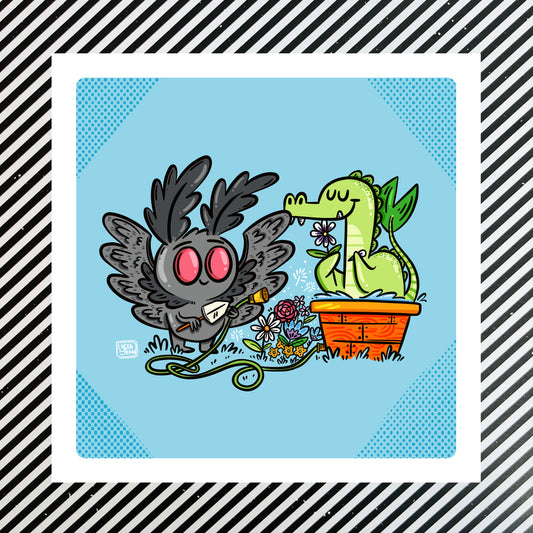 Mothman & Nessie Springtime Cryptid Art Print