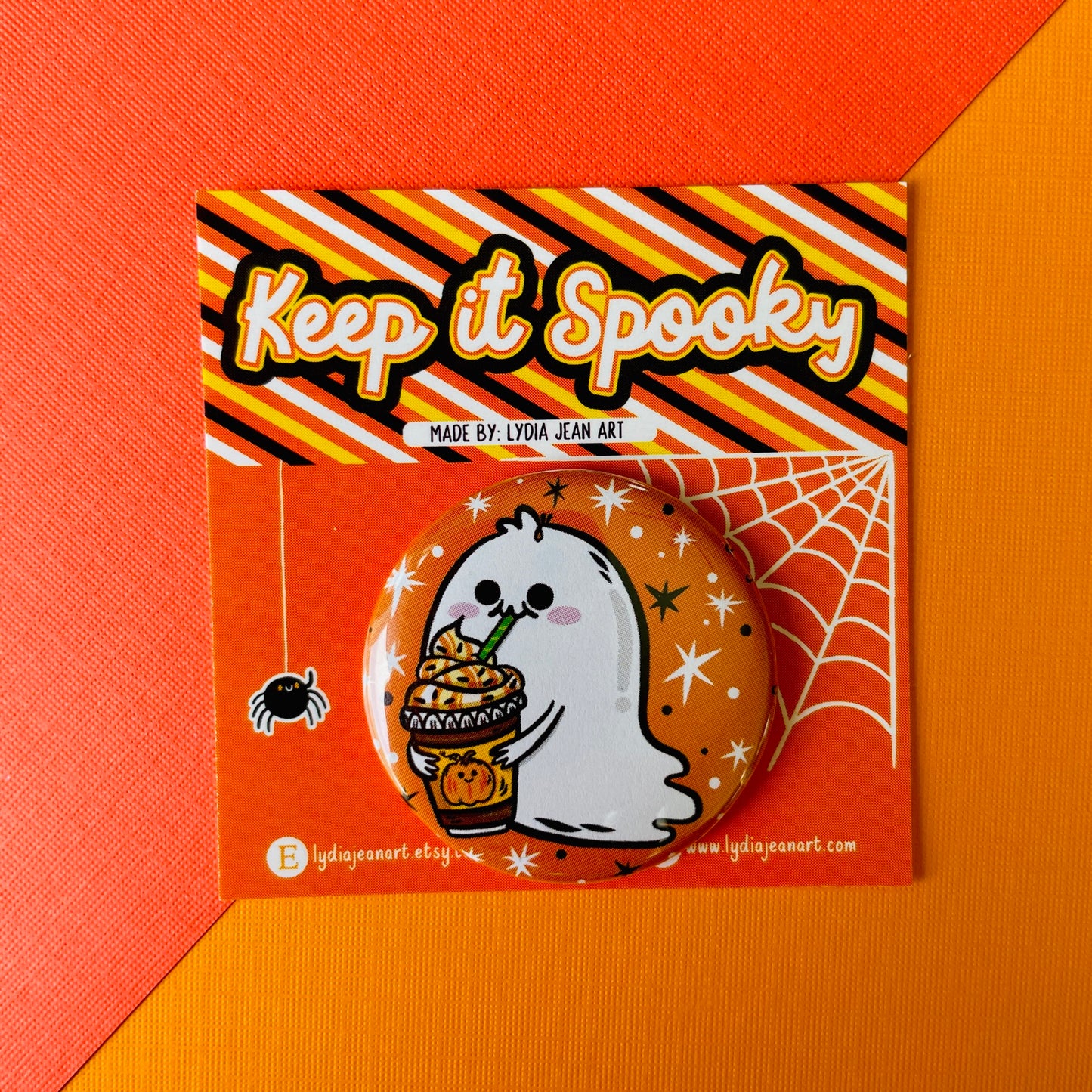 Pumpkin Spice Ghostie - Orange Button / Magnet