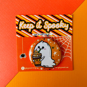 Pumpkin Spice Ghostie - Orange Button / Magnet