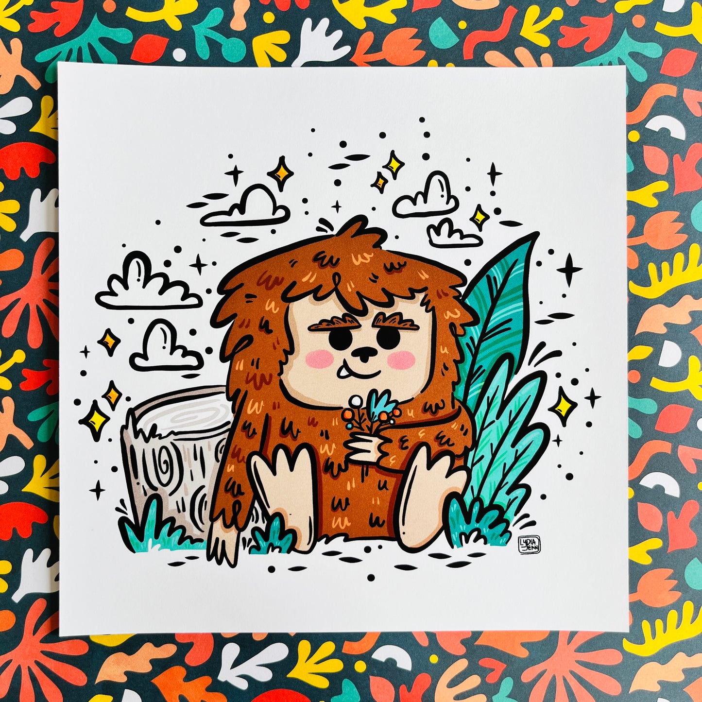 Bigfoot in Flowers Art Print