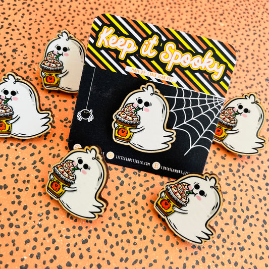 Pumpkin Spice Ghostie Wooden Pin