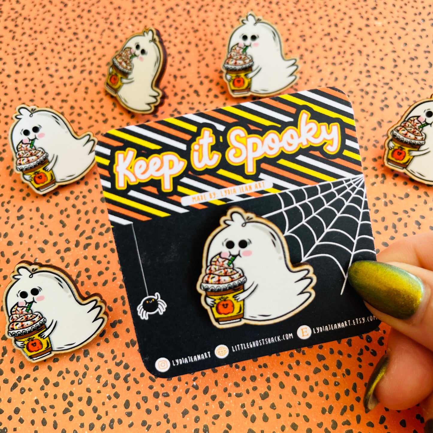 Pumpkin Spice Ghostie Wooden Pin