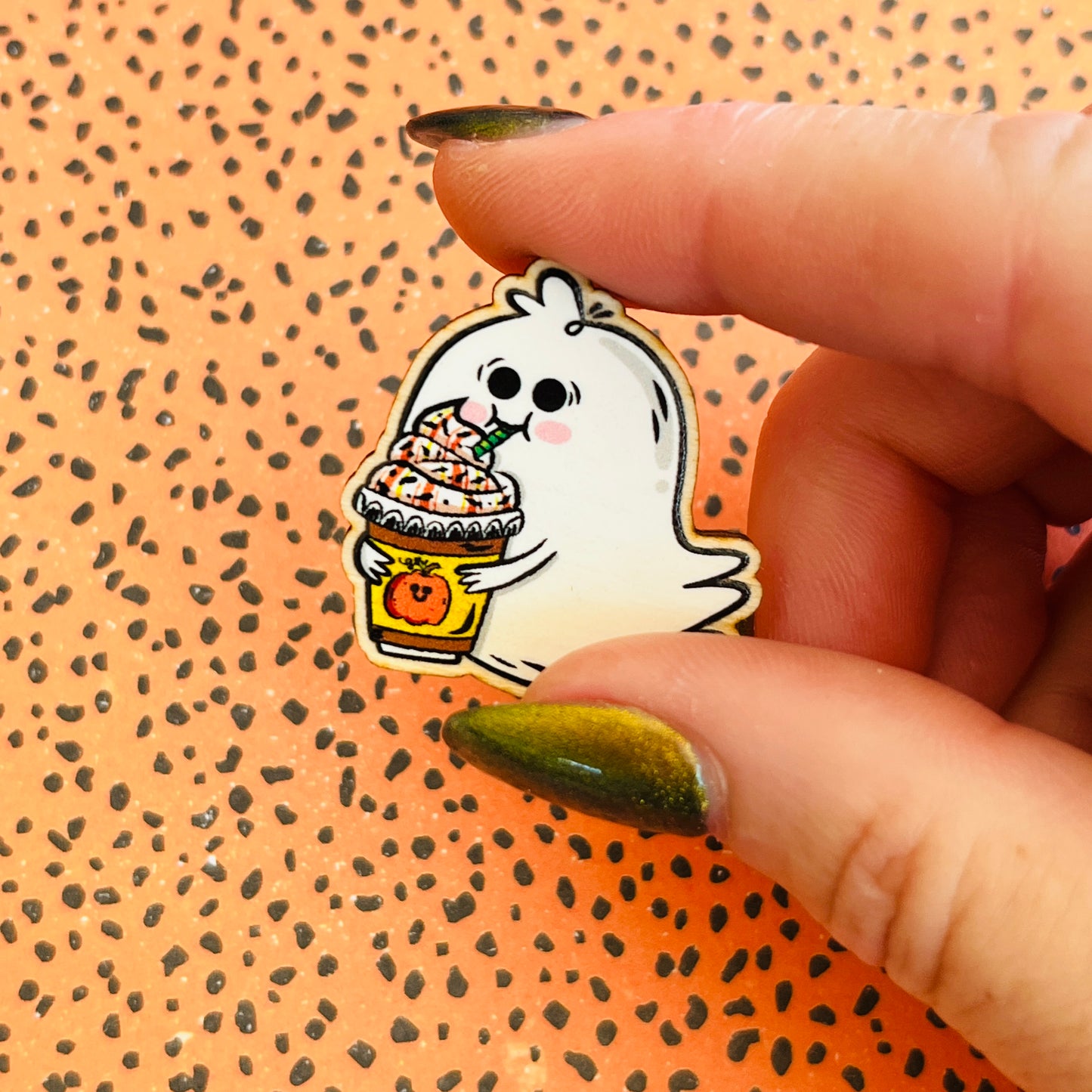 Pumpkin Spice Ghostie Wooden Pin