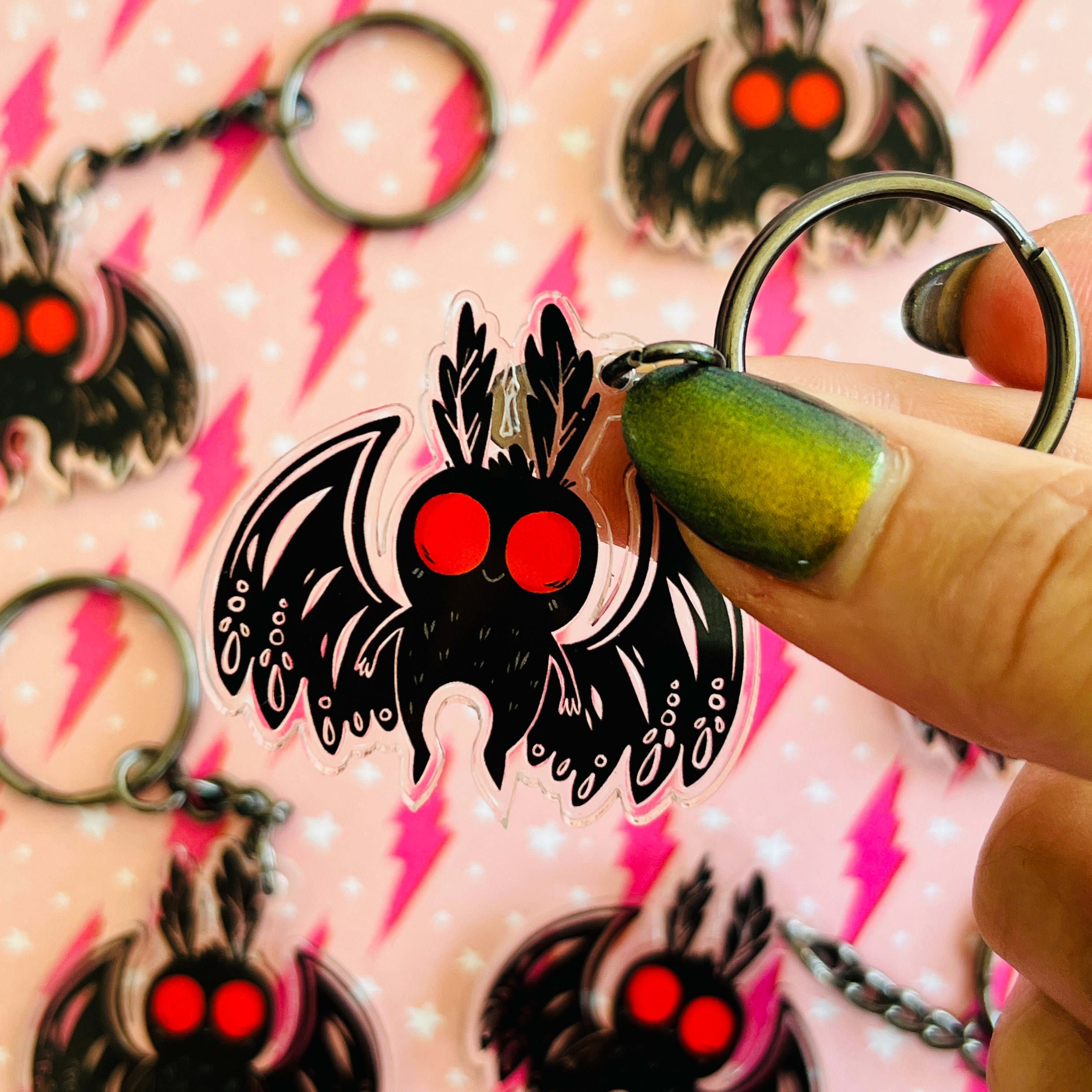 Mothman Key Chain Lil Black Mothman Keychain – Little Ghost Shack