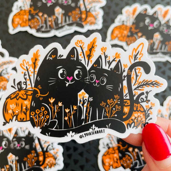 "Black Cats In Flowers" Vinyl Sticker