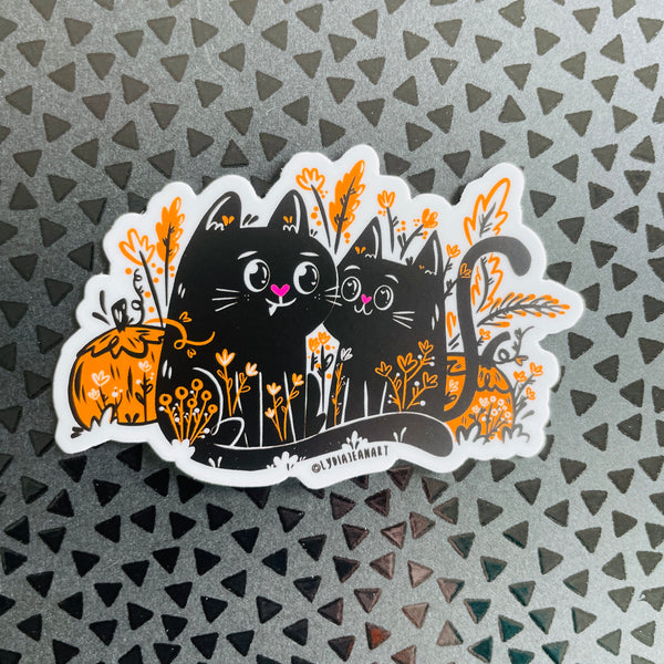 "Black Cats In Flowers" Vinyl Sticker