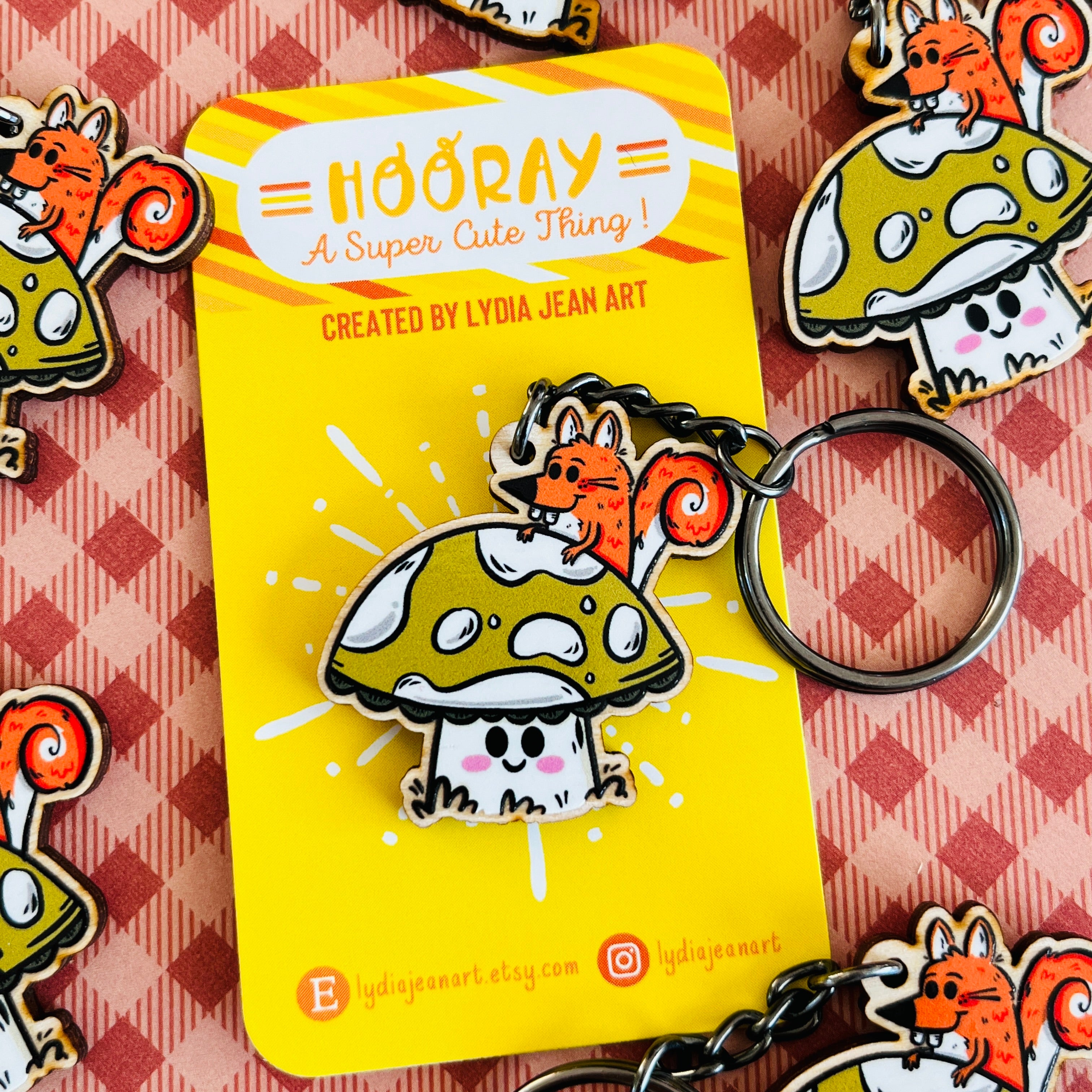 Toadstool & Squirrel Wooden Keychain – Little Ghost Shack