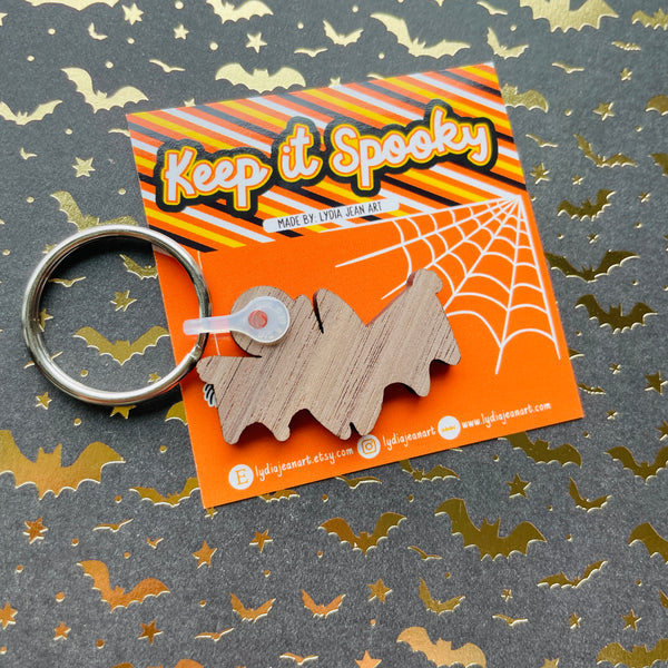 Wooden Vampire Bat Keychain