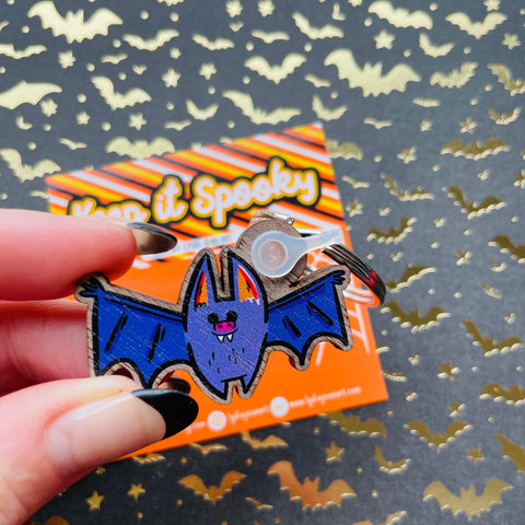Wooden Vampire Bat Keychain