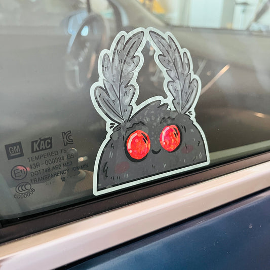 Creepy Cute Mothman Cryptid Window / Mirror Cling