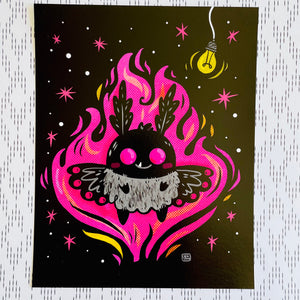 Mothman with Pink Flames Art Print