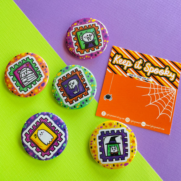 Spooky Stamps Button or Magnet Set
