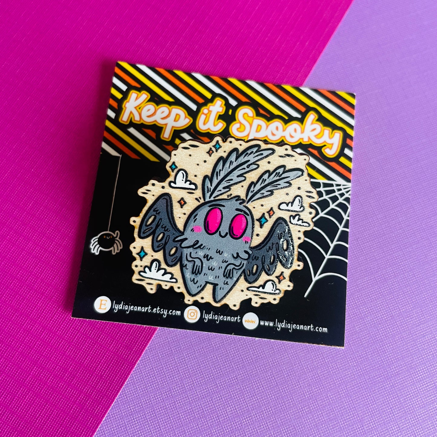 Wooden Mothman in the Sky Pin