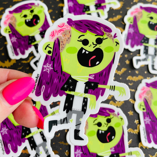 Zombie Rocker Gal Vinyl Sticker