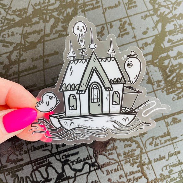 Ghost Houseboat Transparent Vinyl Sticker