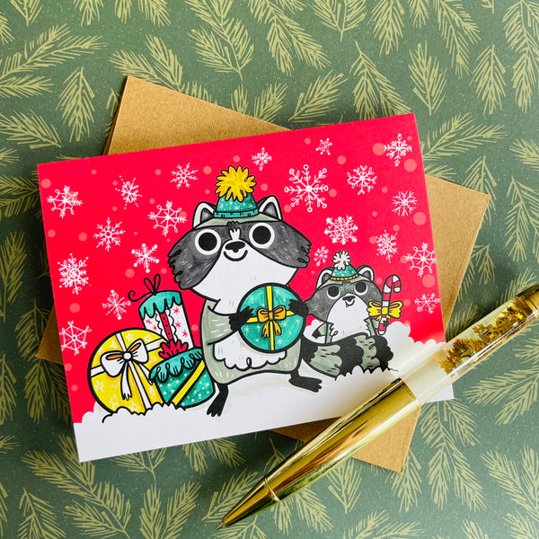Raccoon Gifties Christmas Greeting Card