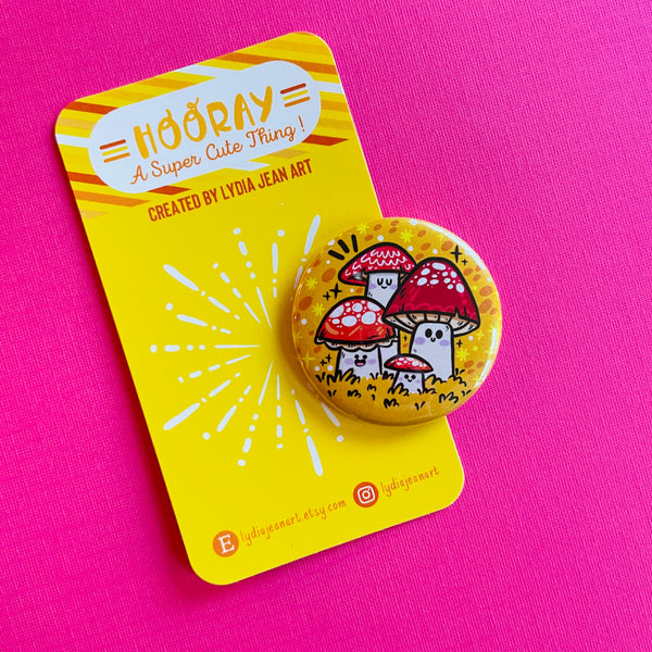 Happy Toadstools Button / Magnet