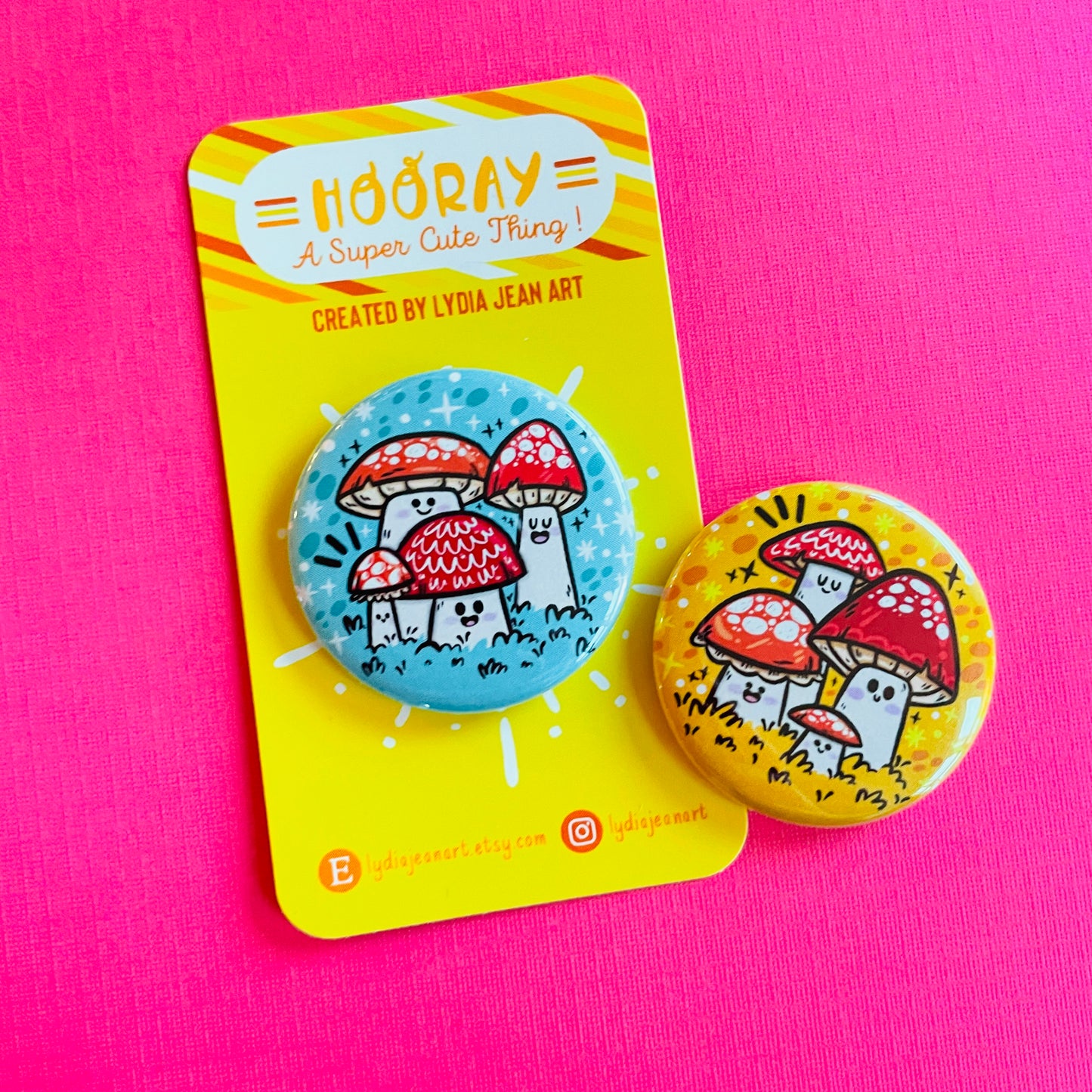 Happy Toadstools Button / Magnet