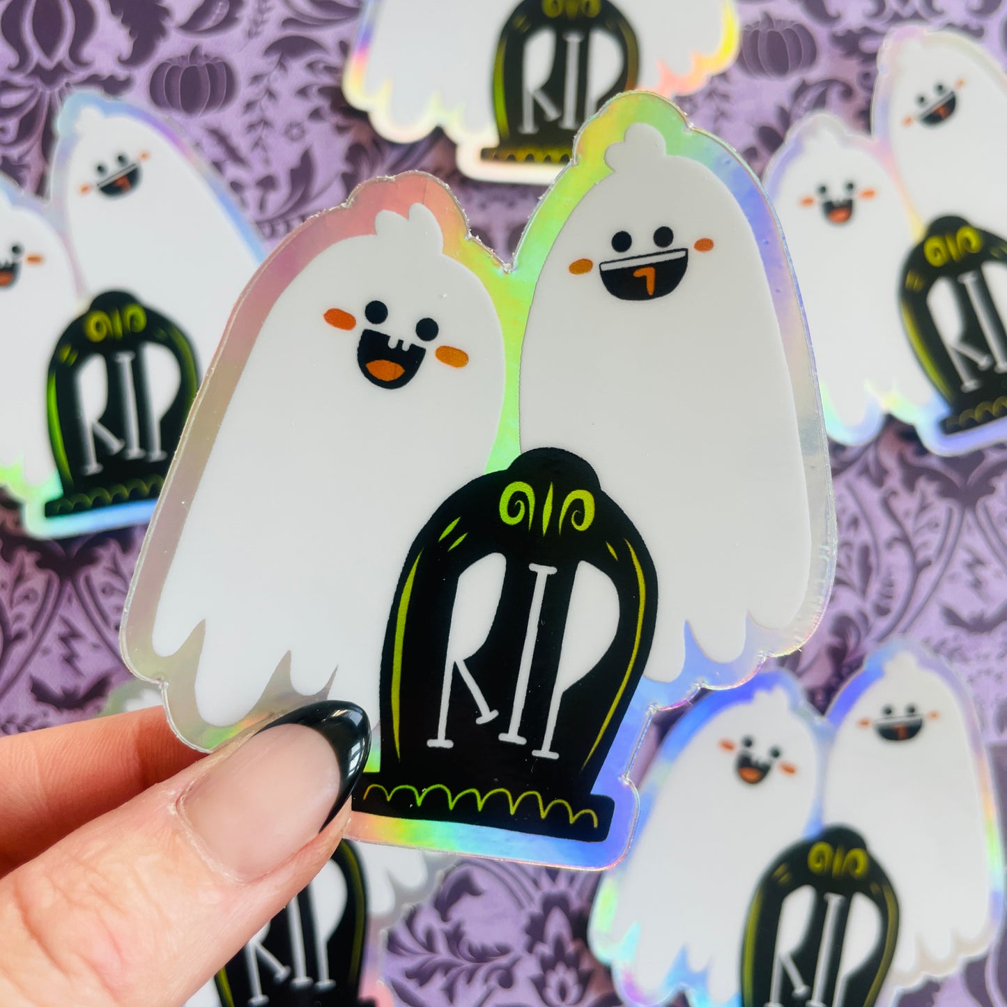 Shiny Holographic Ghostie Duo Vinyl Sticker